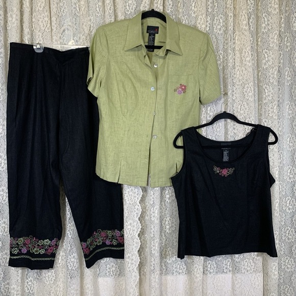 Scarlett‎ 3 pc Vintage Set. Size 12 Green/black. Embroidery on Jacket/pants - Picture 1 of 13
